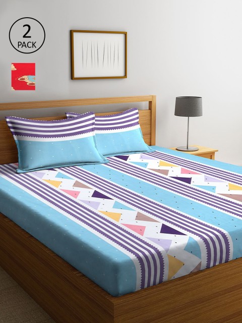 

KLOTTHE Blue & White Striped 210 TC 2 King Bedsheet with 4 Pillow Covers
