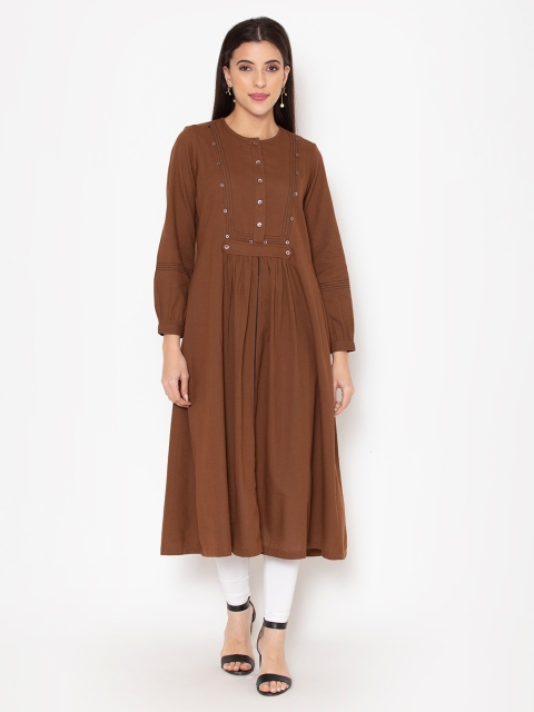 

Ekmatra Women Brown Button Embellished Gathered Tunic