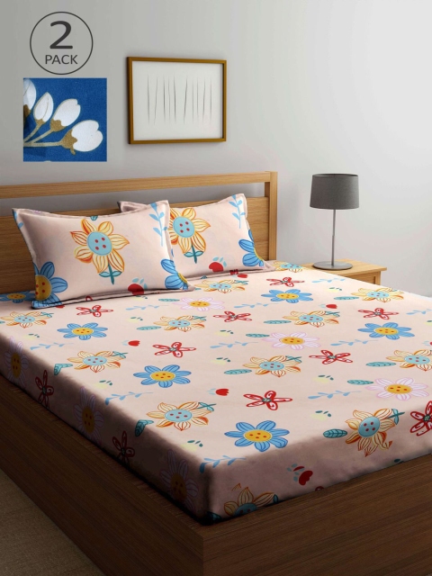 

KLOTTHE Multicoloured Floral 210 TC 2 King Bedsheet with 4 Pillow Covers, Multi