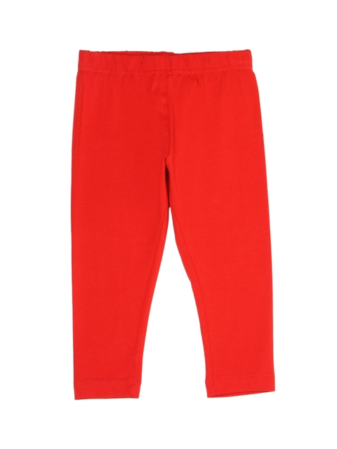 

Ethnicity Girls Red Solid Cotton Ankle-Length Leggings