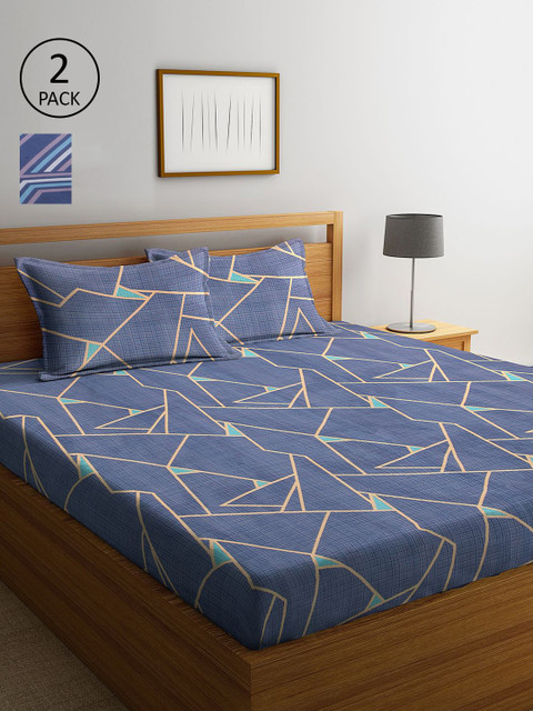 

KLOTTHE Multicoloured Geometric 210 TC 2 King Bedsheet with 4 Pillow Covers, Multi