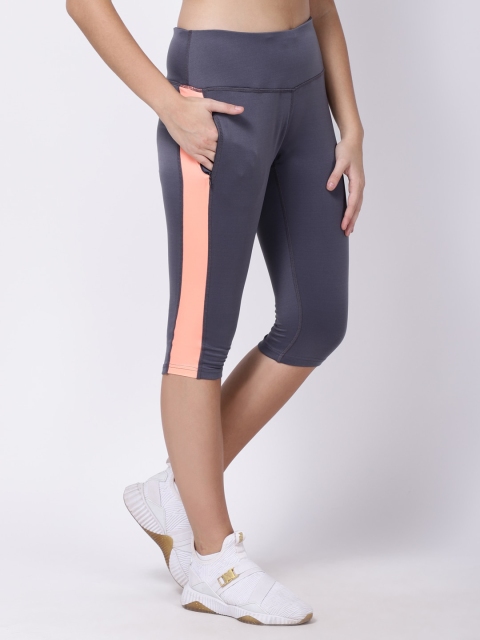 

STUDIOACTIV Women Grey & Neon Orange Solid Sports Capris