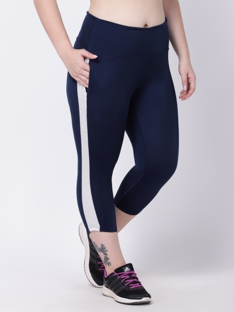 

STUDIOACTIV Women Plus Size Navy Blue & White Striped Sports Capris