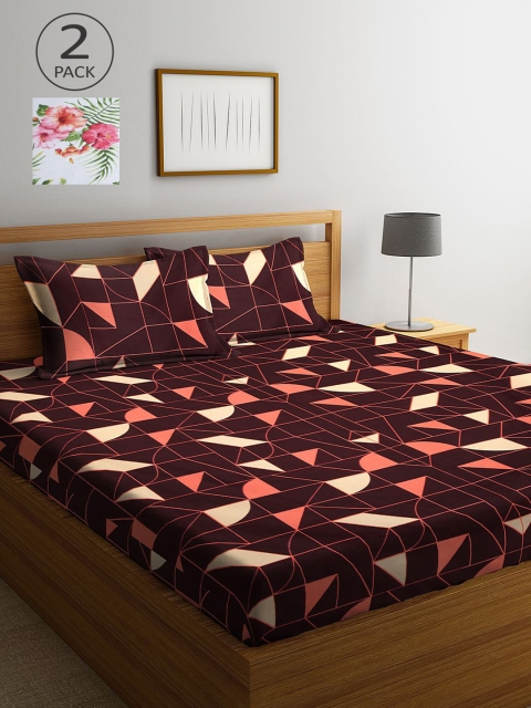 

KLOTTHE Multicoloured Geometric 210 TC King Bedsheet with 2 Pillow Covers, Brown