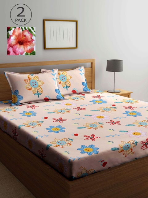 

KLOTTHE Multicoloured Floral 210 TC 2 King Bedsheet with 4 Pillow Covers, Multi