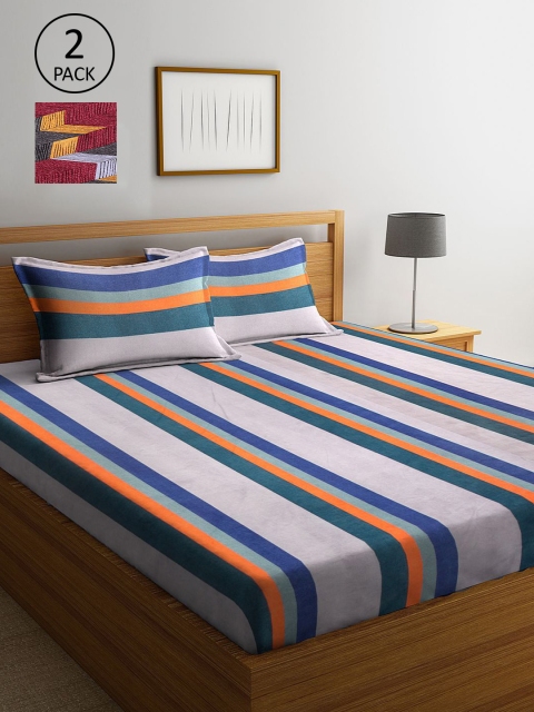 

KLOTTHE Multicoloured 210 TC Set Of 2 King Bedsheet with 4 Pillow Covers, Multi
