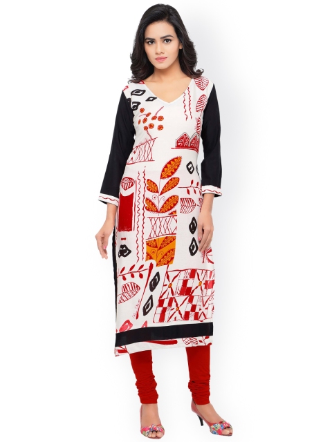 

Satrani Women White & Red Printed Straight Kurta