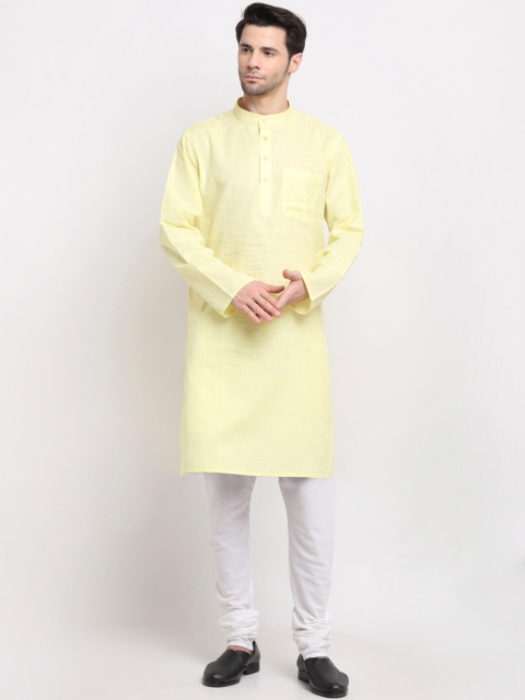 

NEUDIS Men Yellow Floral Cotton Kurta