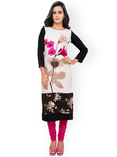 

Satrani Women White & Black Printed Straight Kurta