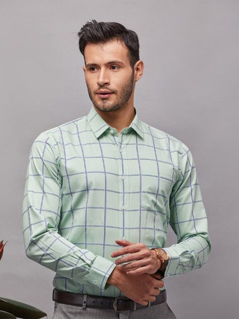 

Oxemberg Men Green Classic Slim Fit Windowpane Checks Checked Casual Shirt