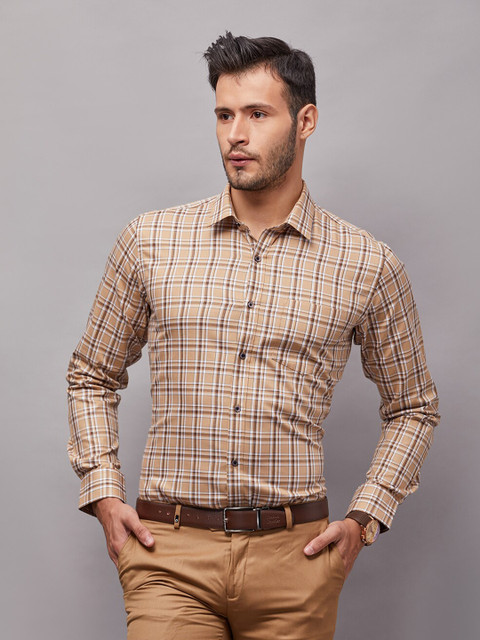 

Oxemberg Men Beige Classic Slim Fit Tartan Checks Checked Casual Shirt