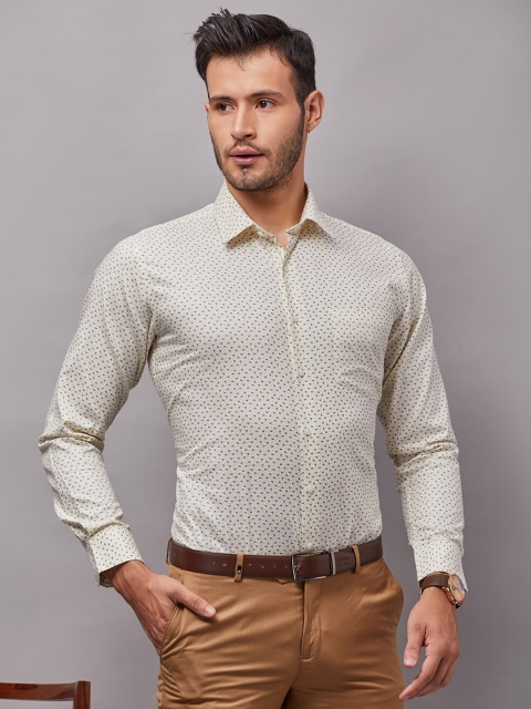 

Oxemberg Men Cream-Coloured Classic Slim Fit Printed Casual Shirt