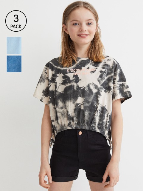 

H&M Girls Pack of 3 Black & Blue Solid Denim Shorts