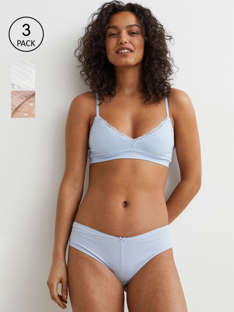 

H&M Women 3-Pack Lace-Trimmed Hipster Briefs, Beige