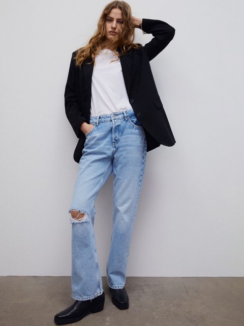 

H&M Women Black Solid Regular Fit Single Breasted Oversized Jacket