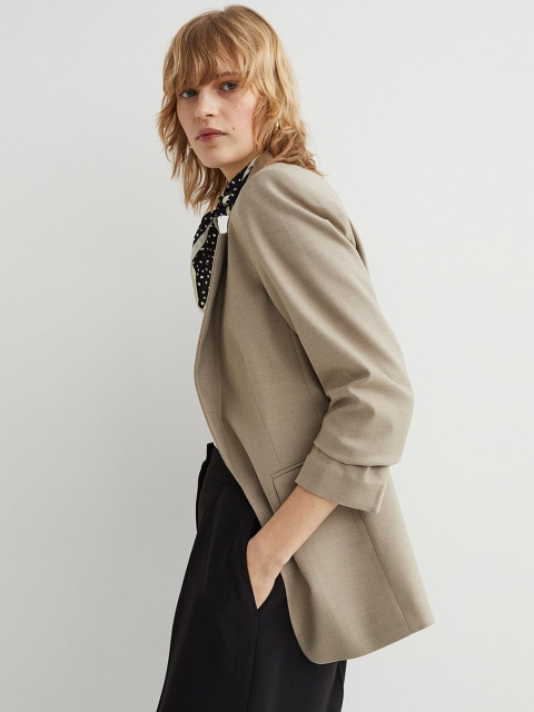

H&M Women Beige Gathered-sleeve Jacket