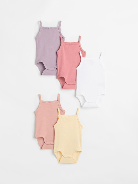 

H&M Girls Solid Pure Cotton 5-Pack Sleeveless Bodysuits, Pink