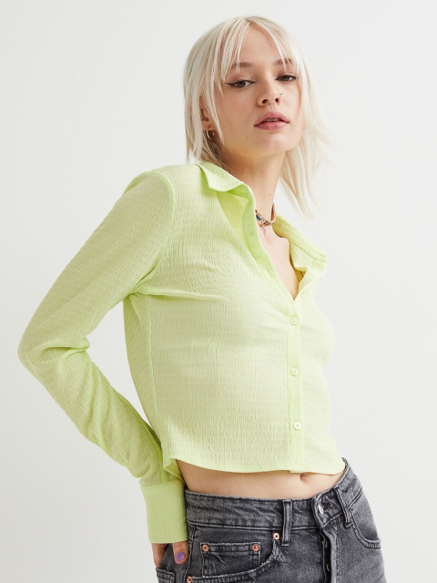 

H&M Women Green Crinkled Shirt