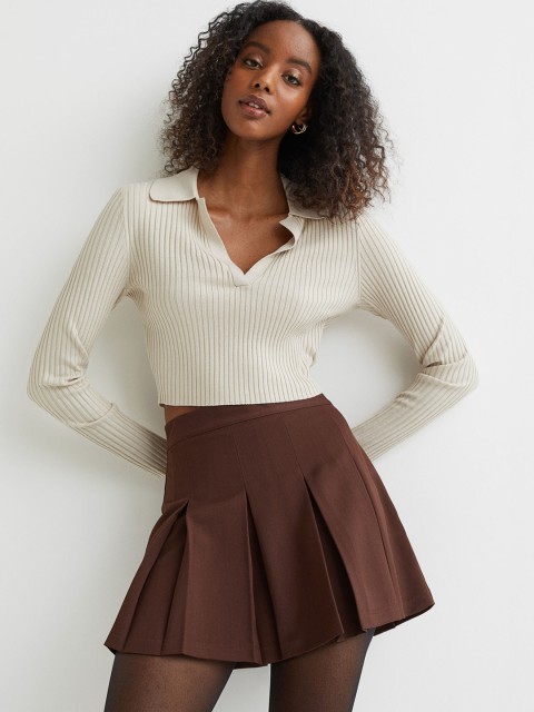

H&M Women Brown Short twill skirt