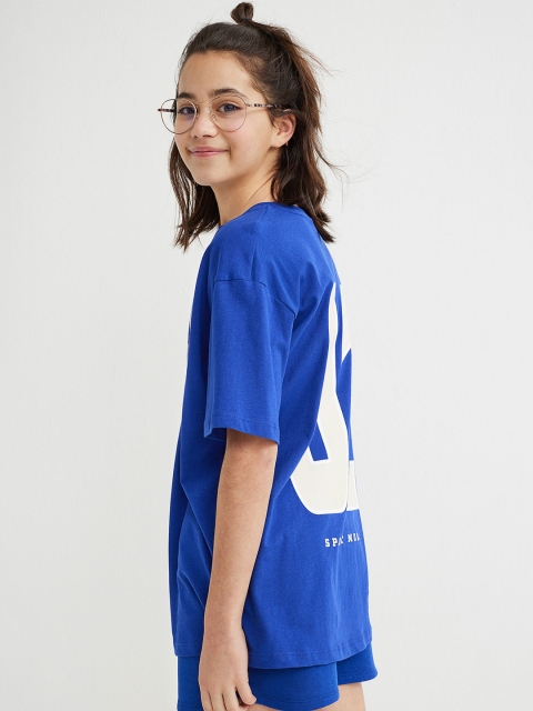 

H&M Girls Blue Oversized Cotton T-shirt