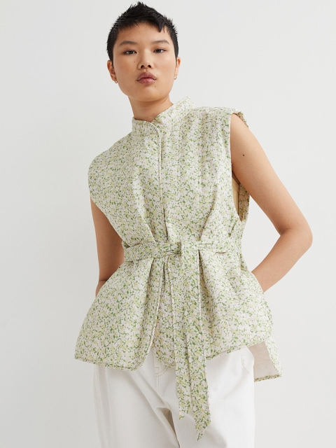 

H&M Green Printed Tie-Belt Quilted Gilet
