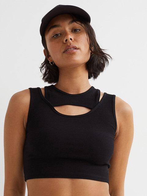 

H&M Women Black Double Layered Cropped Top