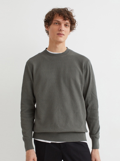 

H&M Men Green Regular Fit Pure Cotton Pima Cotton Jumper
