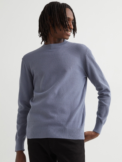 

H&M Men Blue Solid Regular Fit Pima Cotton Jumper