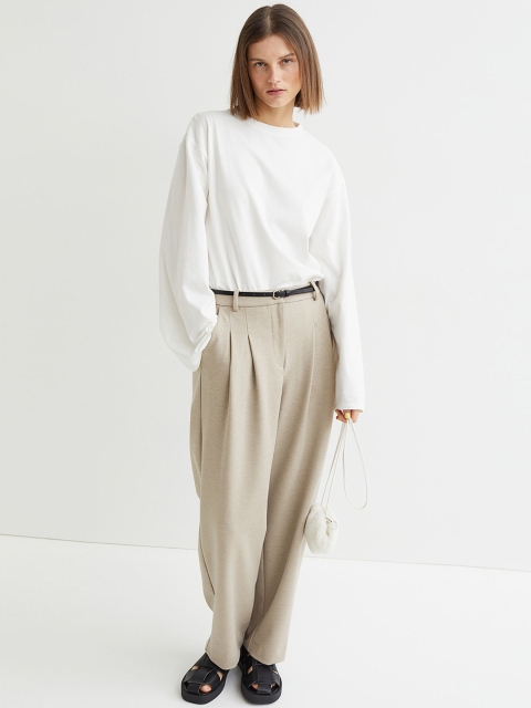 

H&M Women Beige Tailored Jersey Trousers