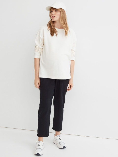 

H&M MAMA Black Mom Fit Pull-On Cotton Twill Trousers