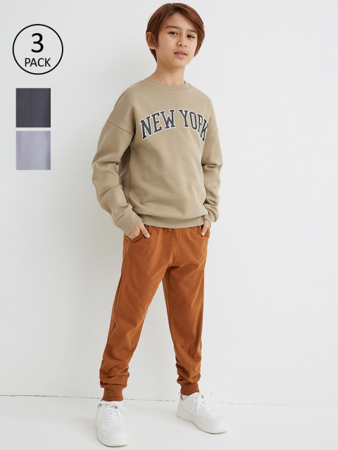 

H&M Boys Pack of 3 Grey & Brown Solid Regular Cotton Jersey Joggers