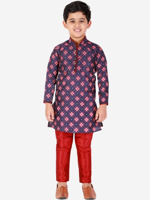 

Pro-Ethic STYLE DEVELOPER Boys Navy Blue Ethnic Motifs Kurta with Pyjamas