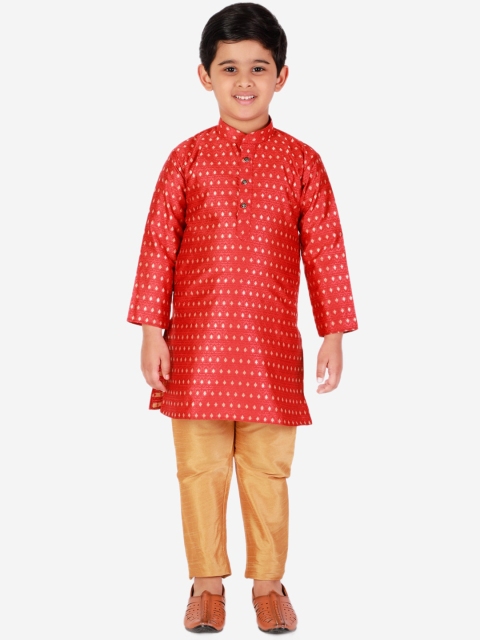 

Pro-Ethic STYLE DEVELOPER Boys Red Ethnic Motifs Kurti with Churidar