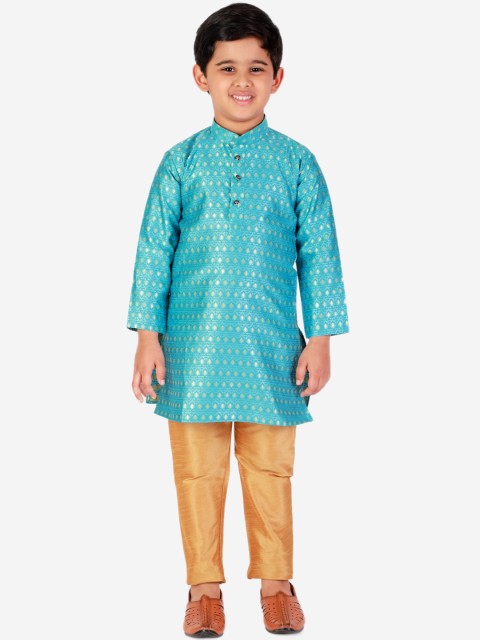 

Pro-Ethic STYLE DEVELOPER Boys Turquoise Blue Ethnic Motifs Angrakha Kurta with Pyjamas