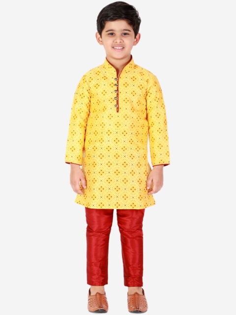 

Pro-Ethic STYLE DEVELOPER Boys Yellow Ethnic Motifs Printed Kurta with Pyjamas