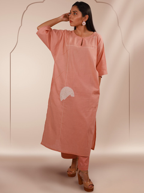 

Orbbaan Women Rose Pastels Organic Cotton Kurta