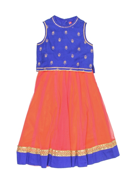 

Ethnicity Girls Navy Blue & Gold-Toned Embroidered Ready to Wear Lehenga & Choli