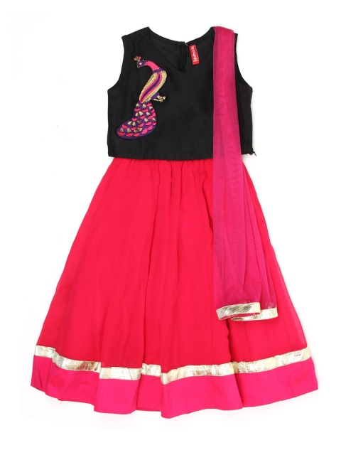 

Ethnicity Girls Black & Red Embroidered Ready to Wear Lehenga & Blouse With Dupatta