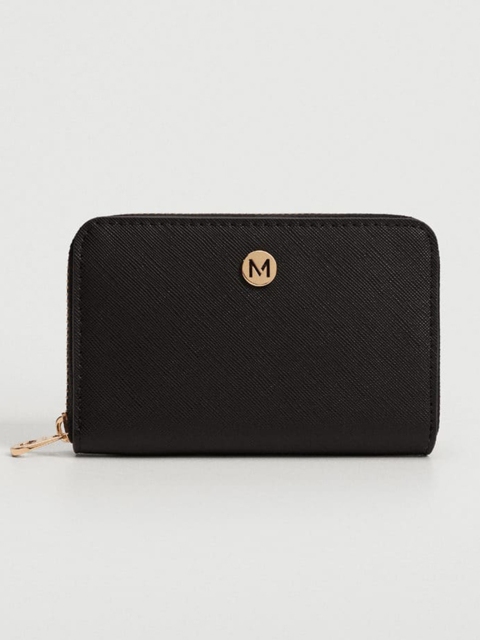 

MANGO Women Black Saffiano Textured Zip Around Wallet