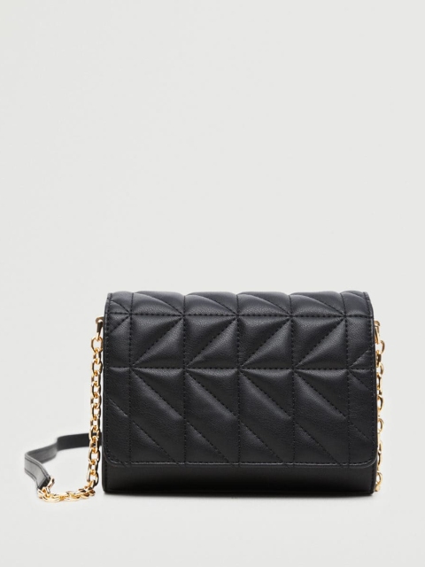 

MANGO Black Solid Structured Sling Bag with Quilted Detail