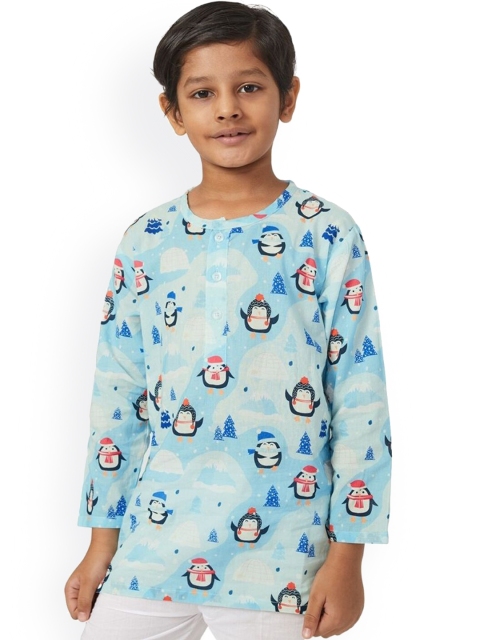 

frangipani Boys Blue & White Printed Pure Cotton Night suit