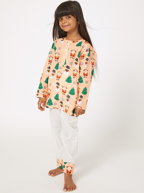 

frangipani Boys Peach-Coloured & White Printed Pure Cotton Night suit