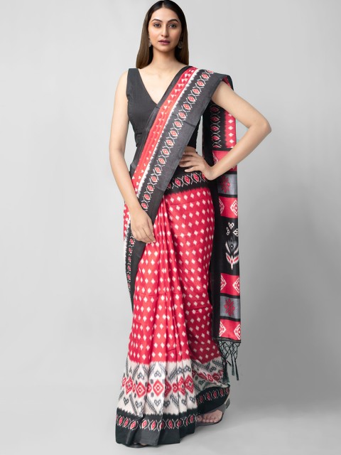 

Unnati Silks Red & Black Ethnic Motifs Art Silk Patola Saree