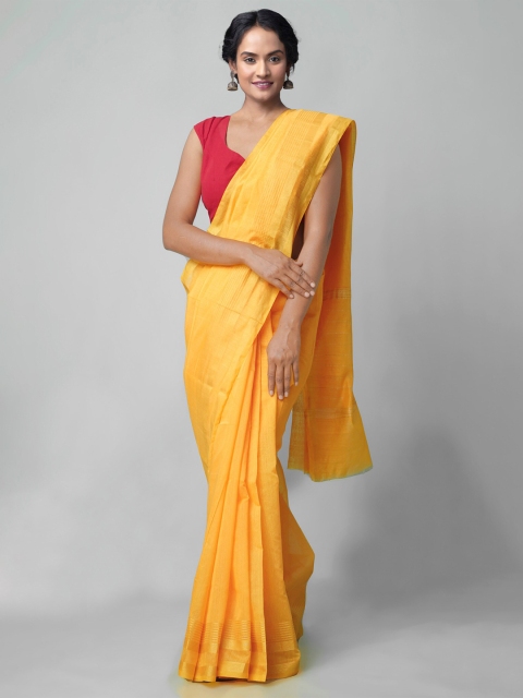 

Unnati Silks Yellow & Golden Zari Silk Cotton Chanderi Saree
