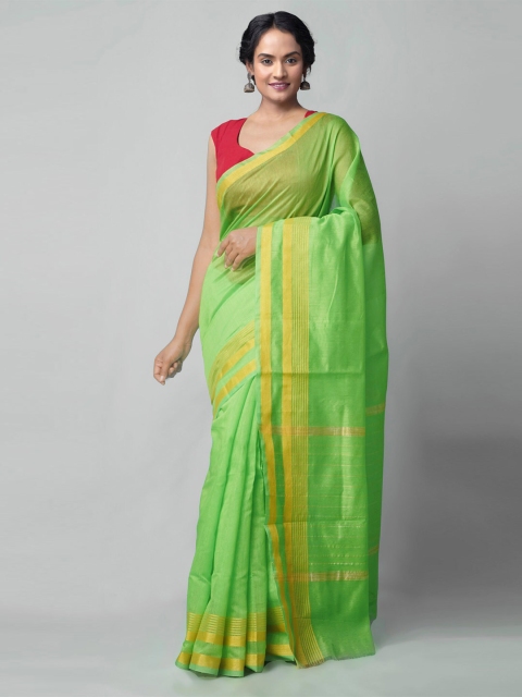 

Unnati Silks Green & Gold-Toned Zari Silk Cotton Chanderi Saree