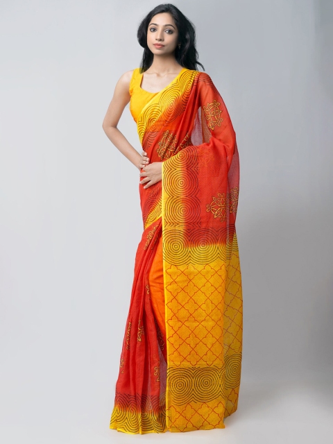 

Unnati Silks Red & Yellow Ethnic Motifs Supernet Patola Saree