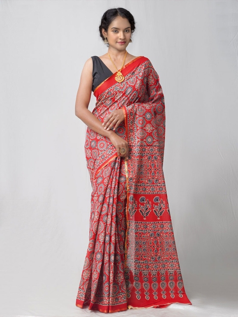 

Unnati Silks Red & Grey Pure Cotton Bhagalpuri Saree
