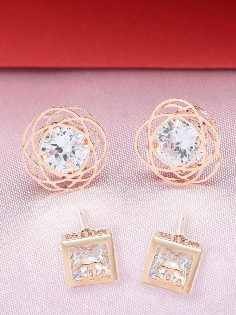 

Zaveri Pearls Set of 2 Rose Gold-Plated Studs