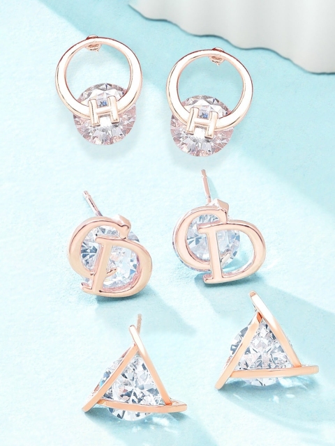 

Zaveri Pearls Set of 3 Rose Gold Contemporary Studs Earrings