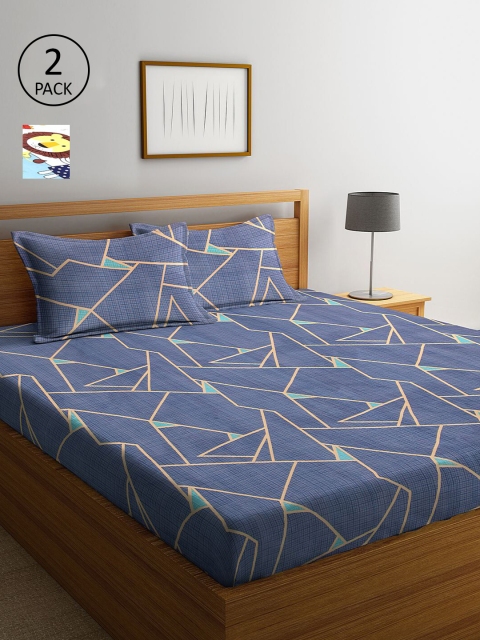 

KLOTTHE Multicoloured Geometric Set of 2 King Bedsheet with 4 Pillow Covers, Multi